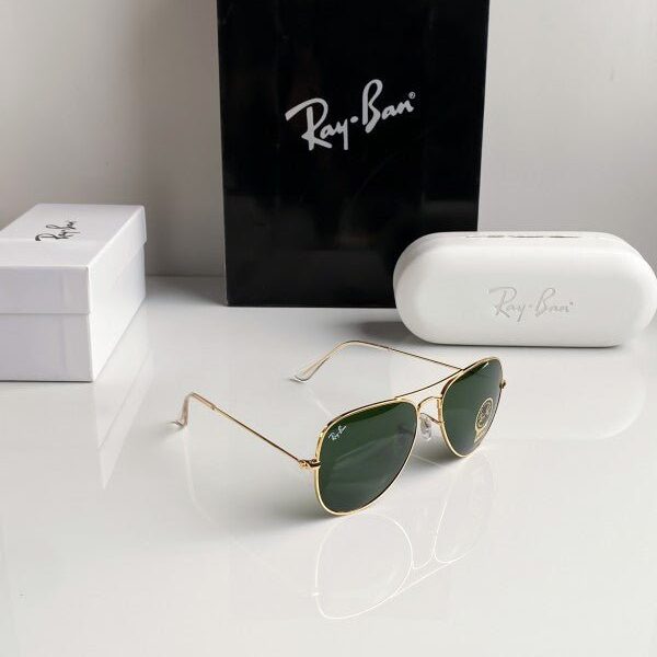 Branded Rb Gold Green Aviator Sunglasses Bt