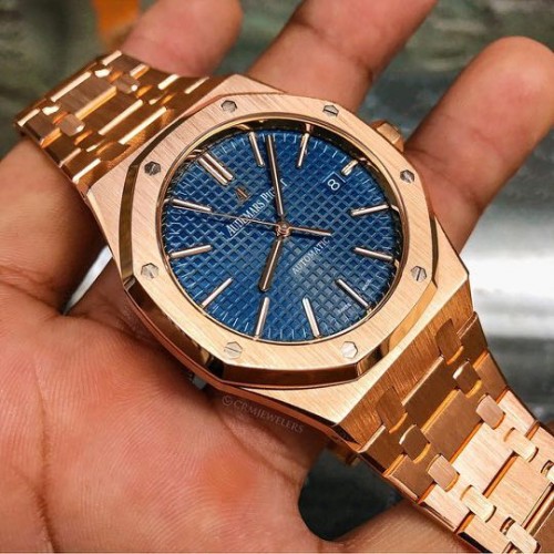 Audemars Piguet Royal Oak watch, with a rose gold case and bracelet