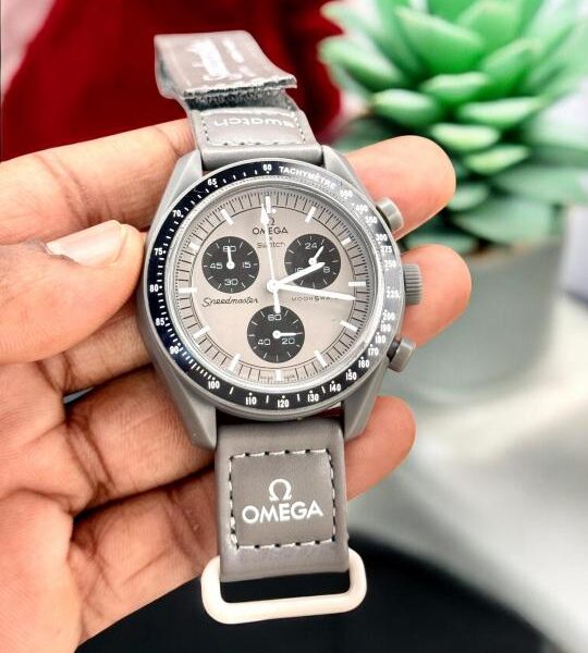 Omega x Swatch Bioceramic MoonSwatch Mission to Saturn chronograph watch.